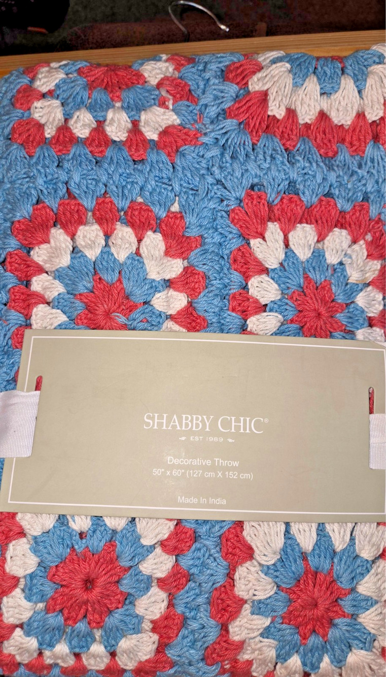 Shabby Chic Hand Crochet Granny Square Decorative Throw Afghan White Pastels NEW